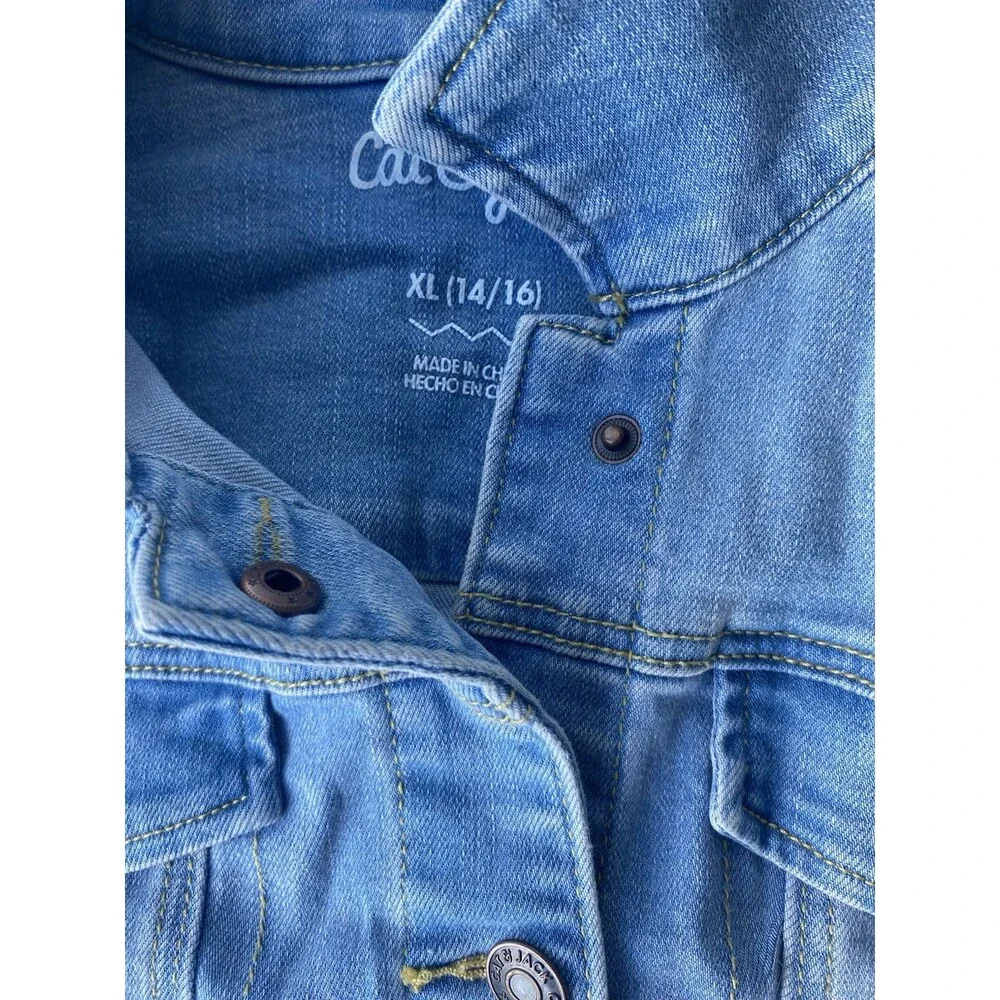 Cat & Jack Denim Jean Jacket Kids XL 14/16 Medium Wash Blue Trucker Snap Front.